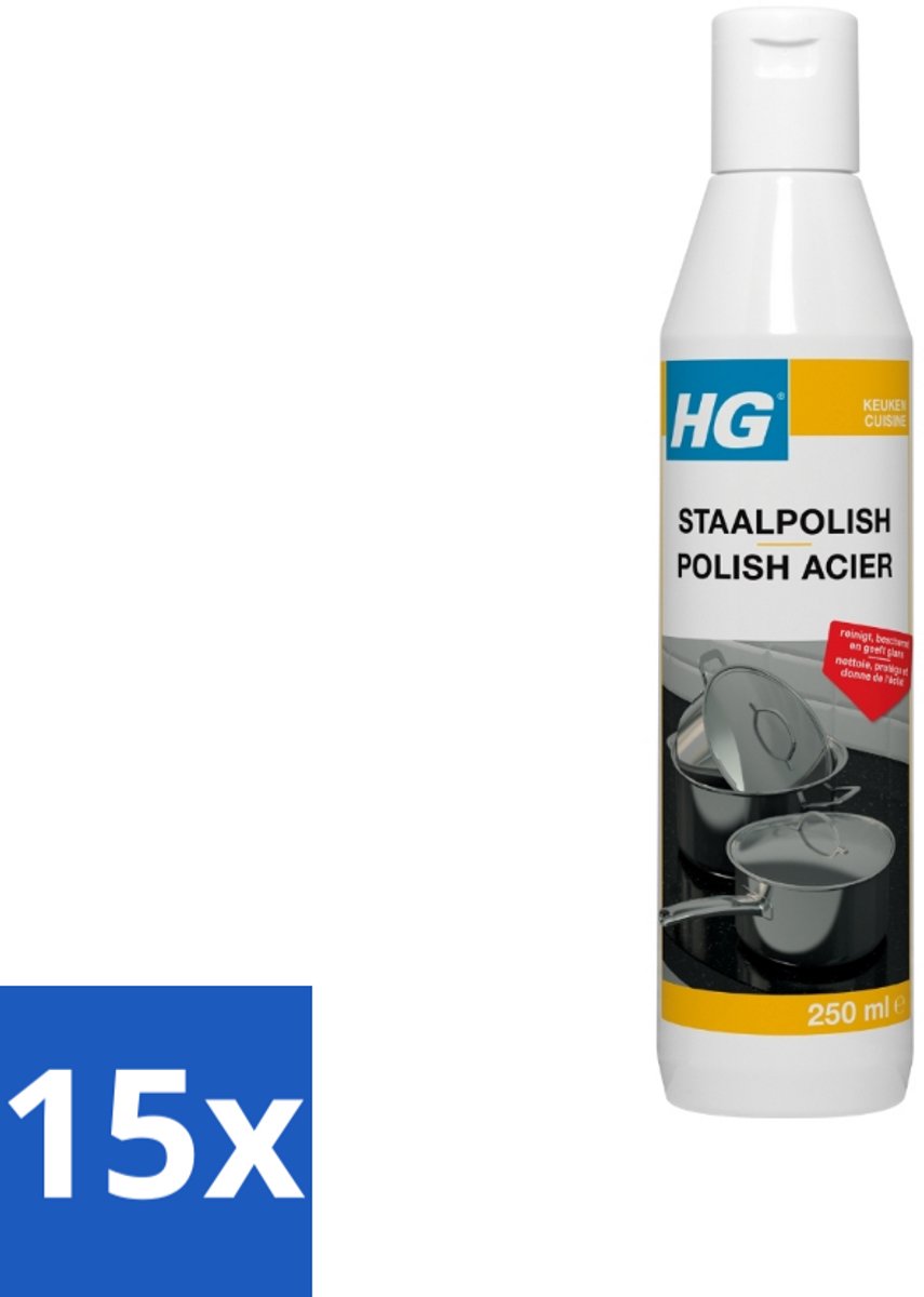 15 x HG - Staalpolish - Beschermt & Polijst RVS - 250 ml - Roestvrij Staal Polish - Keukenpolijst - Beschermende Polish - Glanspolijst - Keukenonderhoud