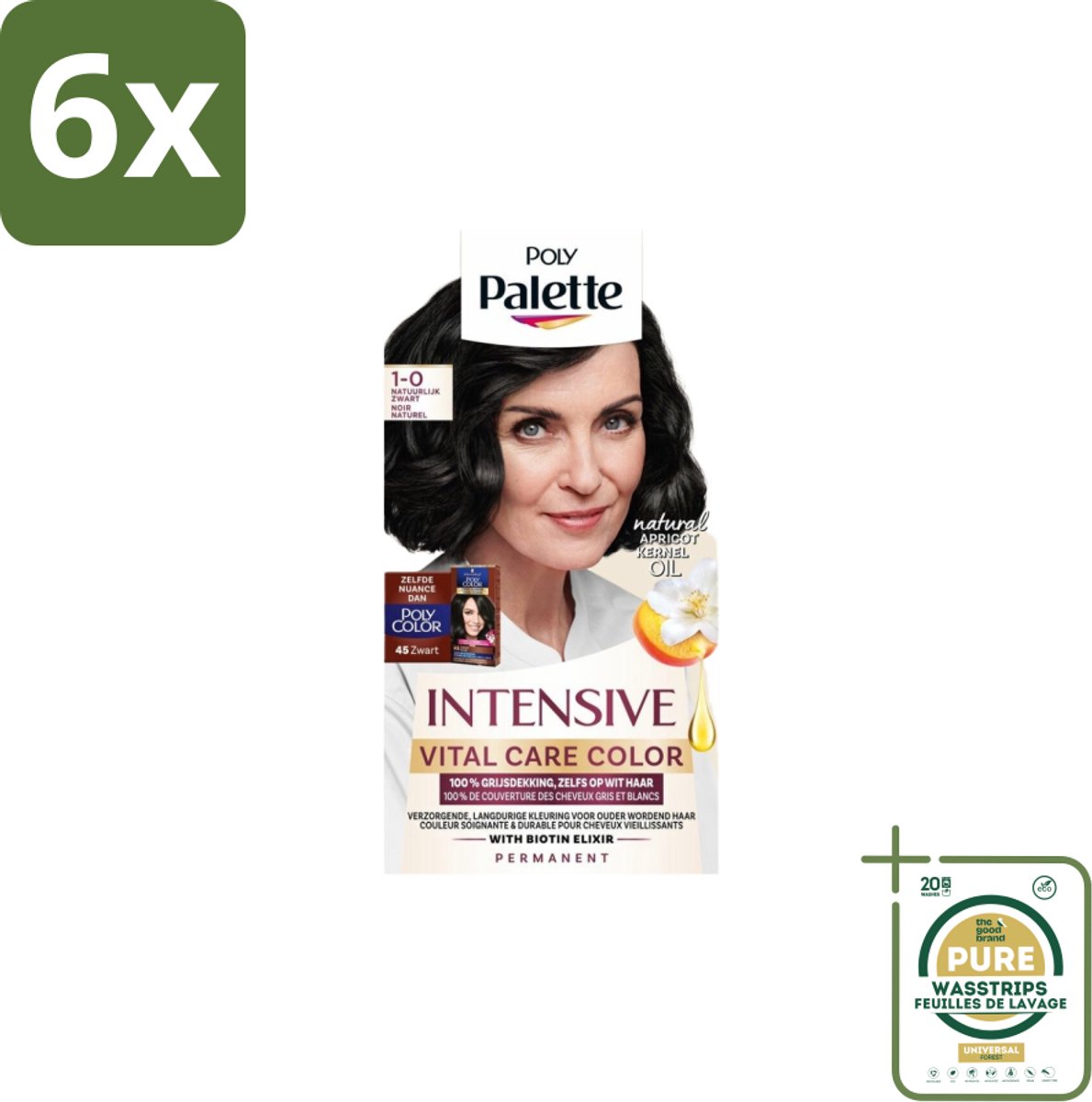 Poly Palette – Haarverf – 1-0 Natuurlijk Zwart – 115 ml - Voordeelverpakking - 6 stuks - Zwart haar - Permanente haarkleuring