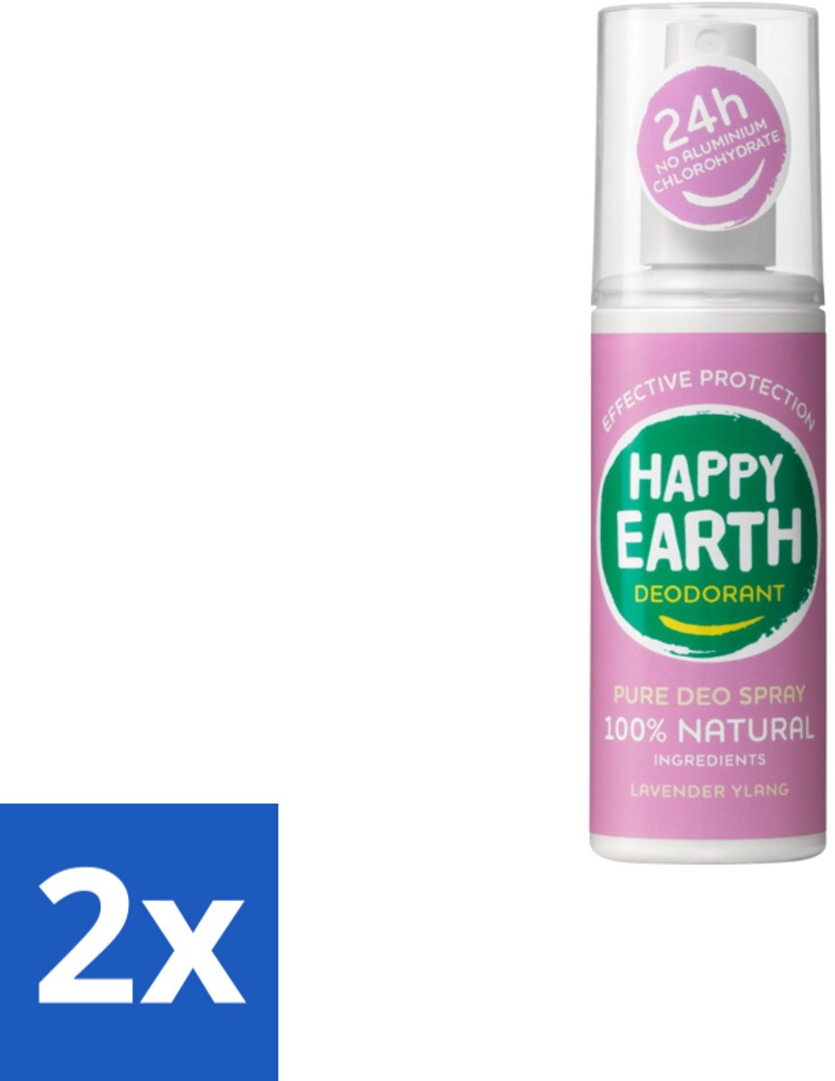 2 x Happy Earth – Deodorant Spray – 100% Natuurlijk Lavender Ylang – 100 ml - Deodorant Spray - Natuurlijke Deodorant - Lavendel En Ylang-ylang - Huidvriendelijk - Vrij Van Aluminium