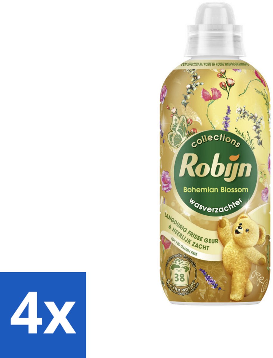 4 x Robijn – Wasverzachter – Bohemian Blossom – 765 ml - Wasverzachter - Bloemige Geur - Wasverzachter Fles - Kleding Verzorgen - Vezels Beschermen