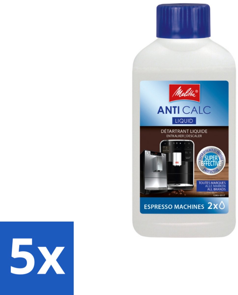 5 x Melitta – Ontkalker Vloeibaar – Voor volautomatische espressomachines – 250 ml - Kabel - Kabels - Kabelsysteem - Kabelsysteem