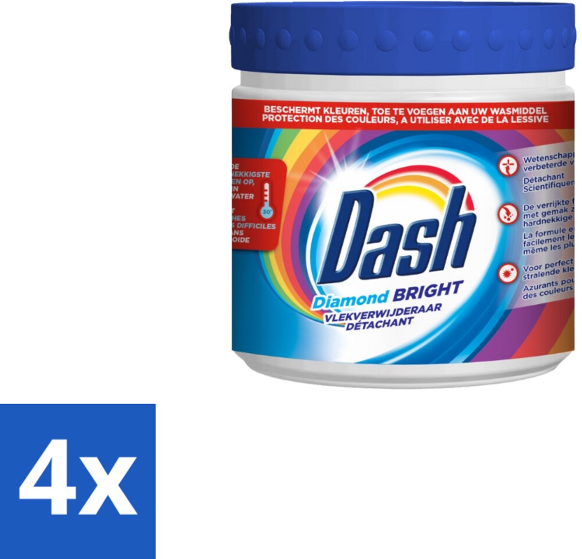 4 x Dash – Vlekverwijderaar – Diamond Bright Kleur – 500 g - Waspoeder - Vlekverwijderaar - Kleurherstel - Wasmiddel - Oksyfoam