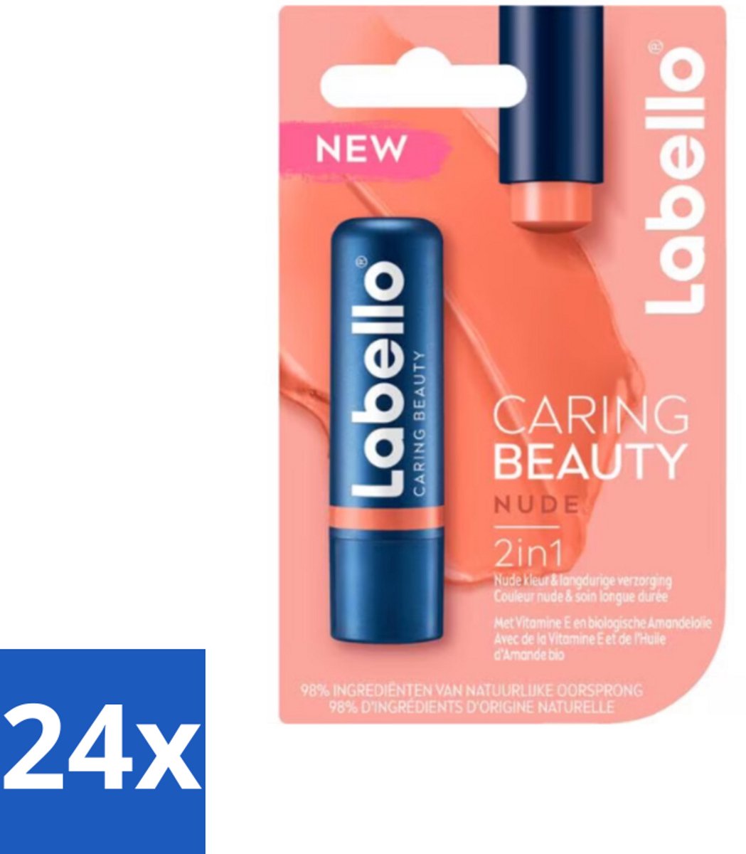 24 x Labello – CLippenbalsem – aring Beauty Nude – 6 ml - Lippenbalsem - Rode Lippenbalsem - Verzorgende Lippenbalsem - Hydraatende Lippenbalsem - Natuurlijke Lippenbalsem