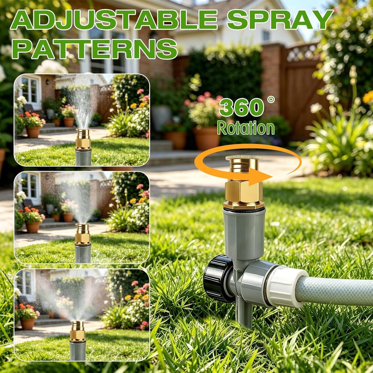 Set van 2 Metalen Tuinsproeiers met 360° Draaibare Sprinkler, Verstelbare Messing Nozzle voor Efficiënte Tuinirrigatie en Besproeiing van Kleine en Middelgrote Patios
