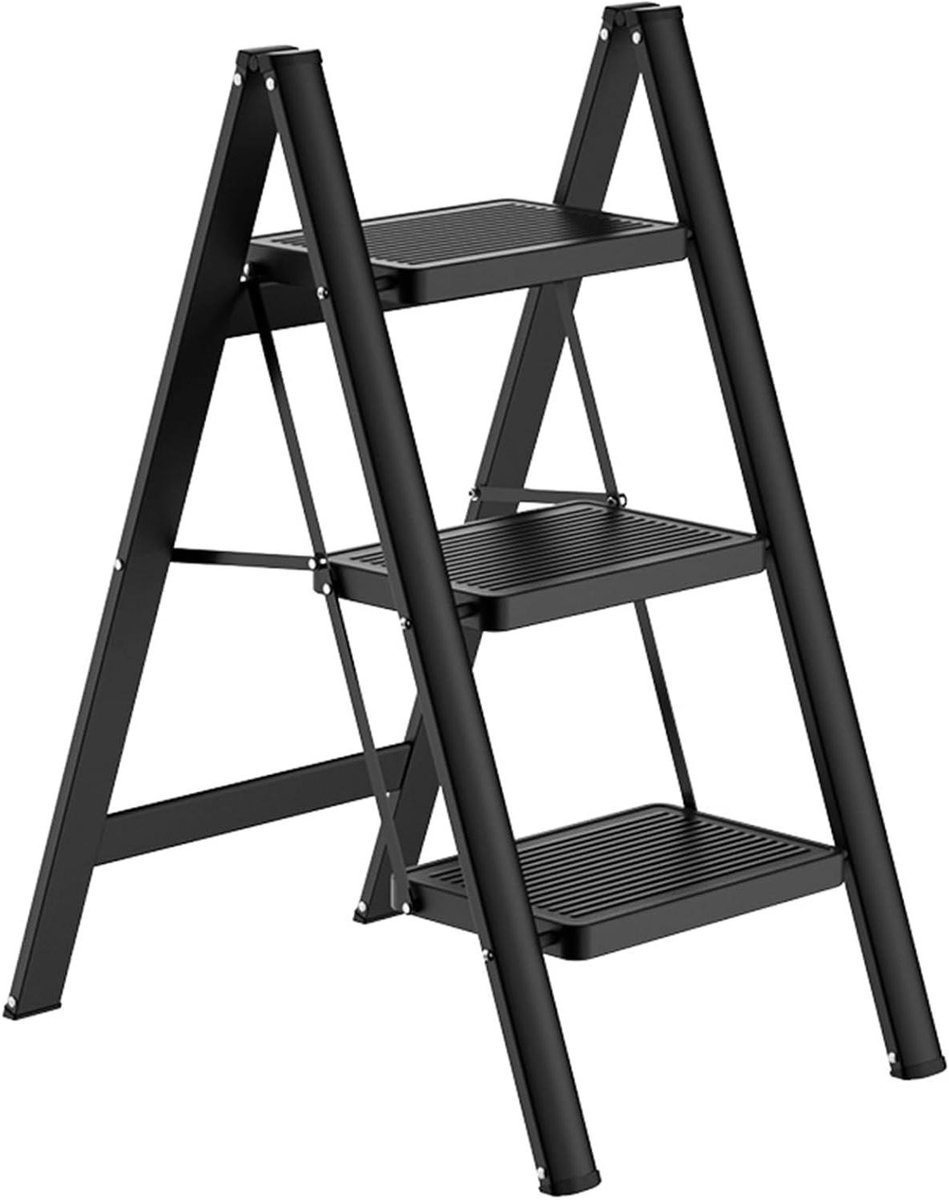 Vouwladder - Klimhulp - Klusklare Hulp - Robuust stalen frame - 3 treden - Zwart