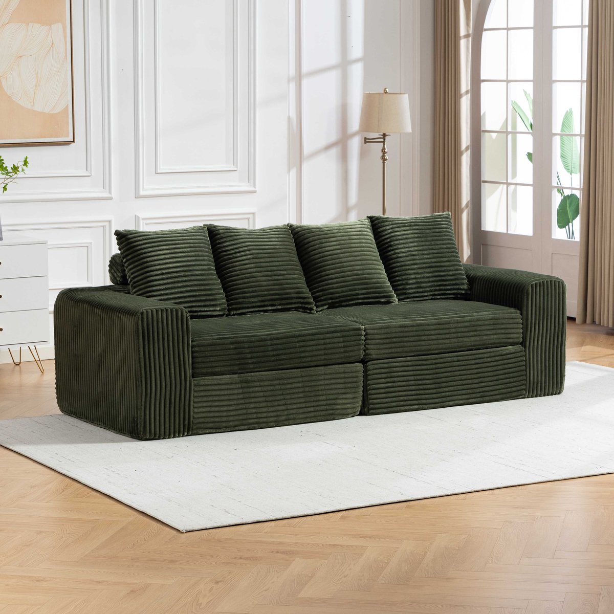 Multifunctionele Bank – Lounge Sofa voor 2–3 Personen – Zachte Bekleding – Geschikt voor Kleine Ruimtes – Hoog Veerkrachtig Schuim – Geen Montage - Groen