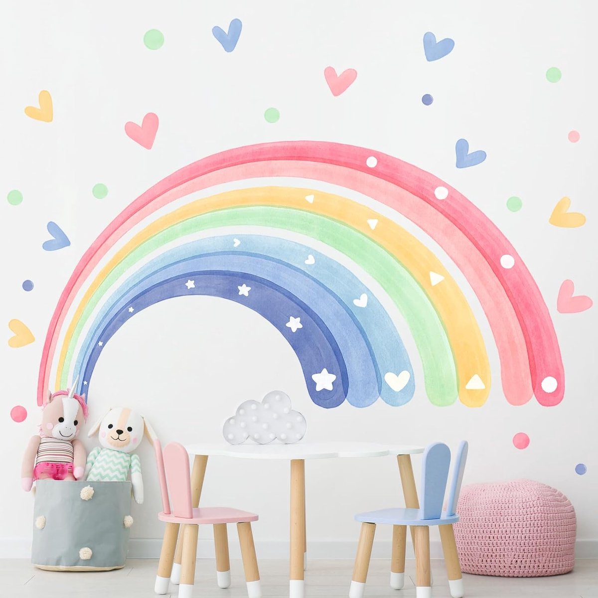 SnelShoppen - Supzone Wandtattoo Rainbow Large 180 x 102 cm, Watercolor Hartjes Wandsticker Zelfklevend voor Meisjes Kinderkamer Babykamer Wanddecorat