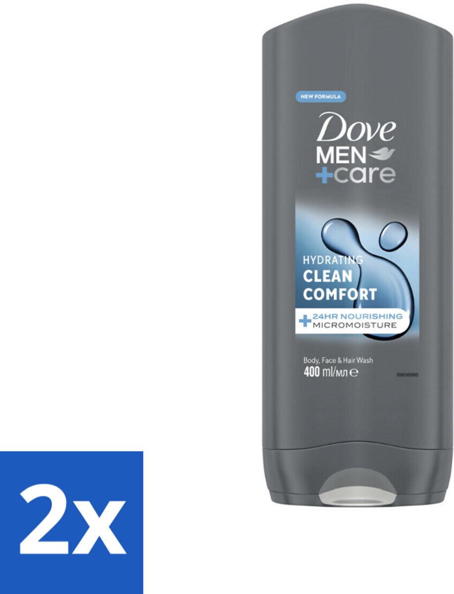 2 x Dove Douchegel Men+ Care Clean Comfort 400 ml - Douchegel - Mannelijke Geur - Energie - Verfrissend - Reiniging