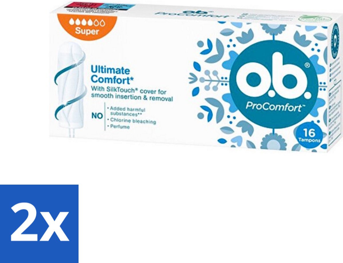 2 x o.b. Tampons - ProComfort Super - Voor Comfort en Zachte Bescherming - 16 Tampons - Tampons - Menstruatiebescherming - Comfort - Zachte Bescherming - Plantaardige Kern