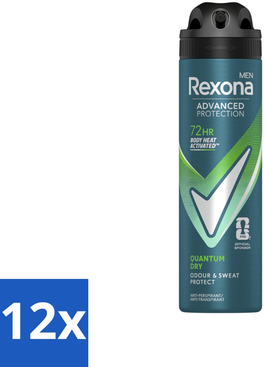 12 x Rexona Men Deodorant Spray Advanced Protection Quantum Dry 150 ml - Deodorant Spray - Zweetbestendig - Frisheid - Transpiratiebestendig - Motion Sense