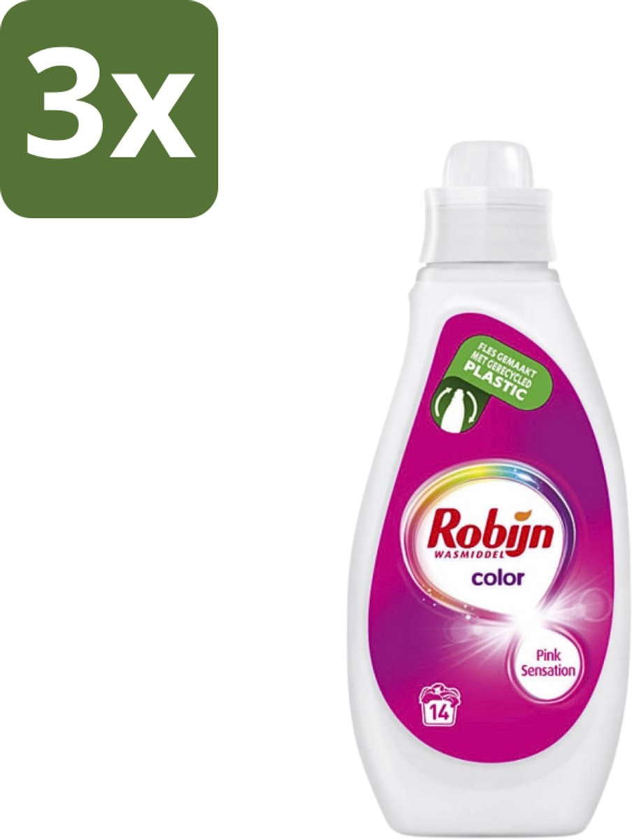 3 x Robijn - Color - Vloeibaar Wasmiddel - Pink Sensation - 14 Wasbeurten - 700 ml - Kleur - Wasmiddel - Wasbeurt - Wasmachine - Wasverzachter