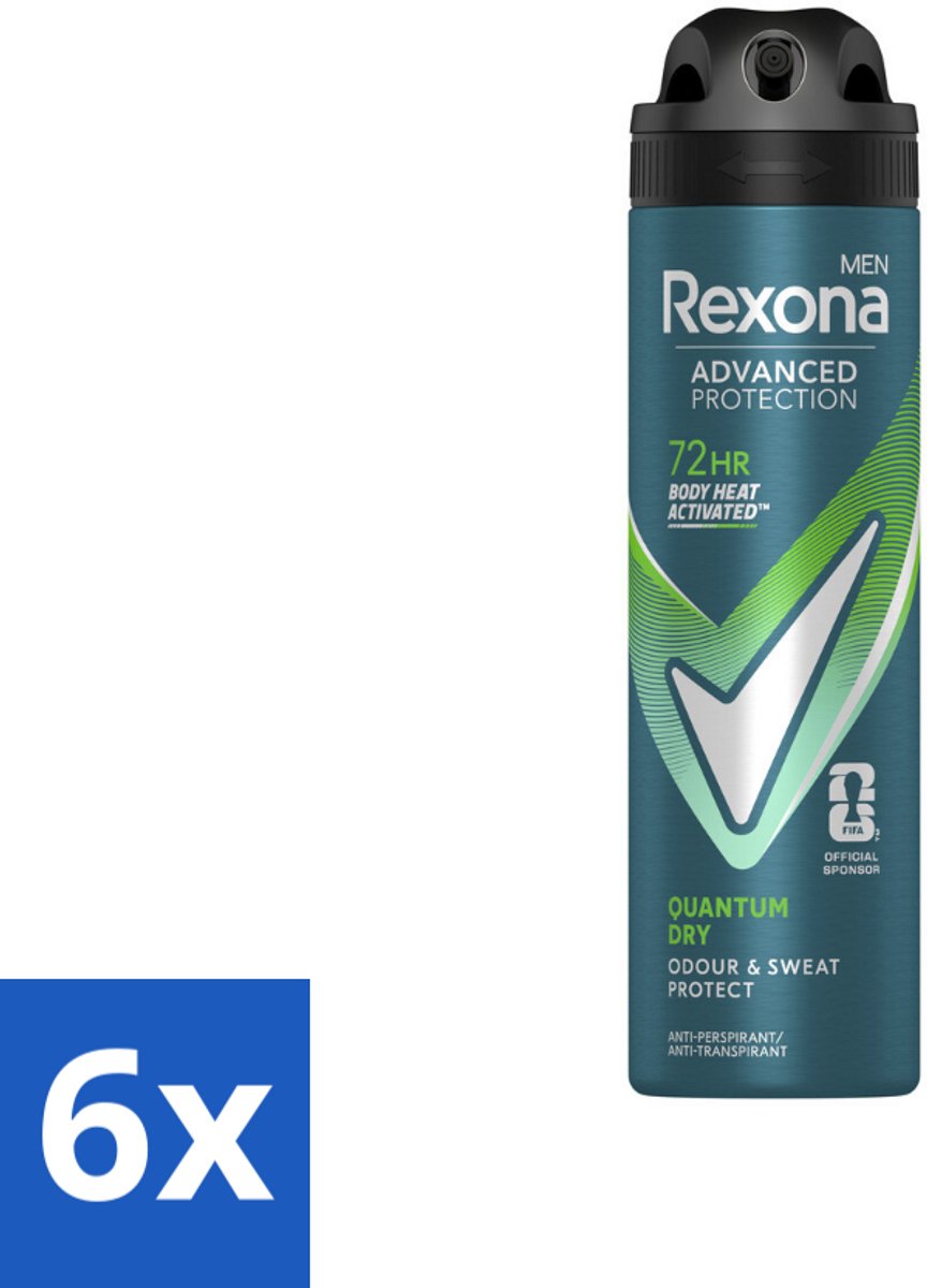 6 x Rexona Men Deodorant Spray Advanced Protection Quantum Dry 150 ml - Deodorant Spray - Zweetbestendig - Frisheid - Transpiratiebestendig - Motion Sense