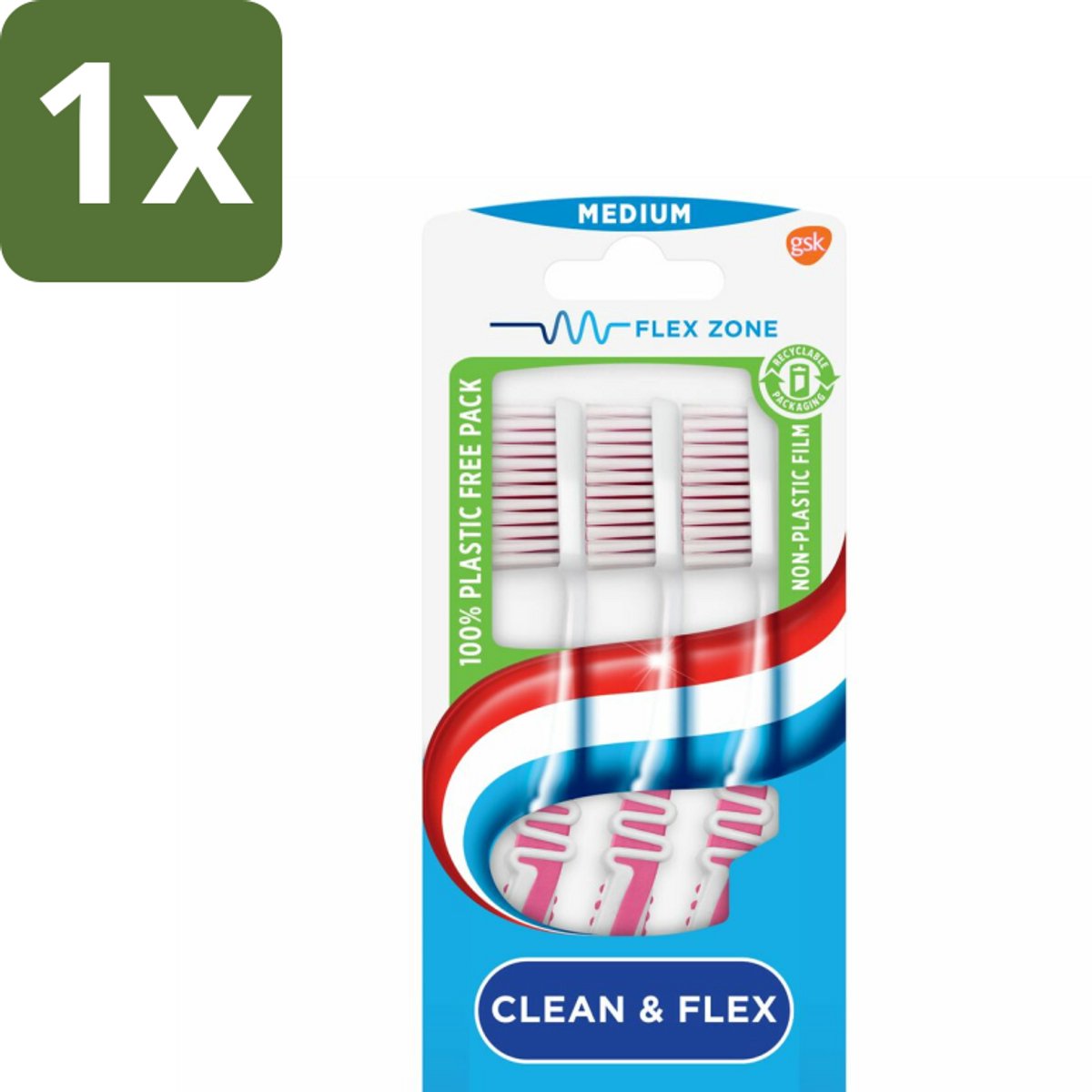 1 x Aquafresh Tandenborstel Clean & Flex Medium 3 stuks per verpakking - Tandenborstel - Tandenborstel Medium - Tandenborstel Clean - Tandenborstel Flex - Tandenborstel Voor Tandvlees