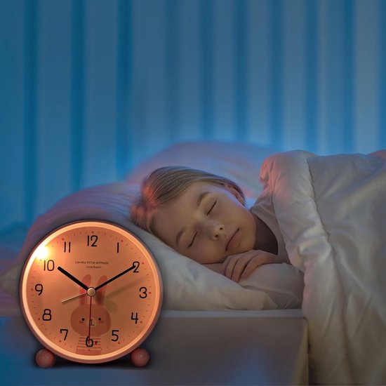 Kinderwekker Konijn - Stille wekker - Kinderkamer decoratie - Zacht nachtlampje - 11 cm - Roze — afbeelding 3