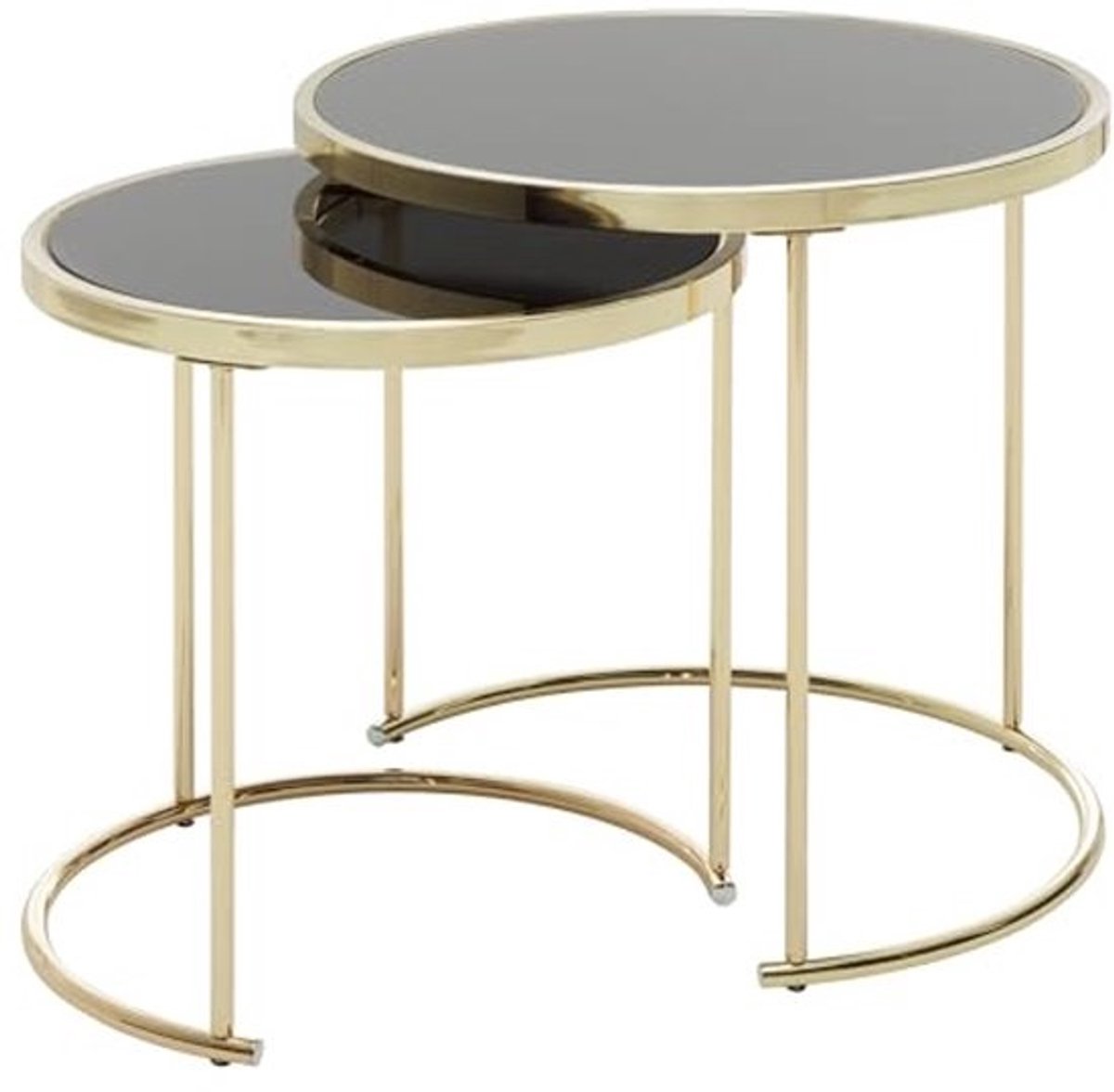 Moderne Zwarte en Gouden Bijzettafel Set van 2 - Ronde Glazen Nesttafels voor Woonkamer