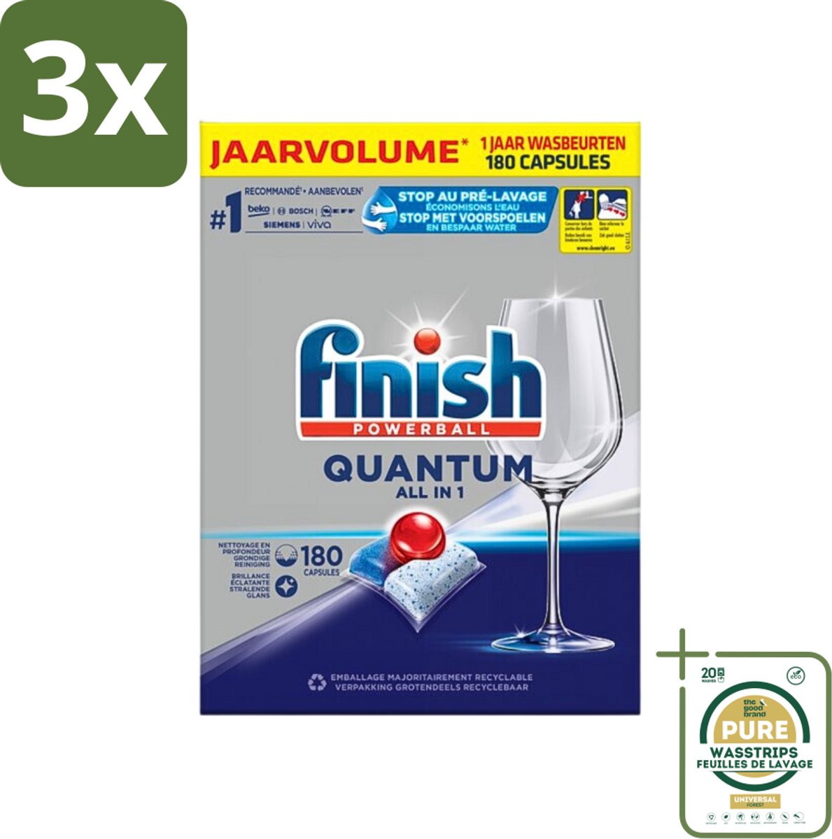 3 x Finish Powerball - Quantum All in 1 - Vaatwastabletten - 180 Tabletten - Grootverpakking - Vaatwassen - Vaatwastabletten - Vaatwasmiddel - Vaatwasmiddel Tabletten - Vaatwasmiddel Quantum