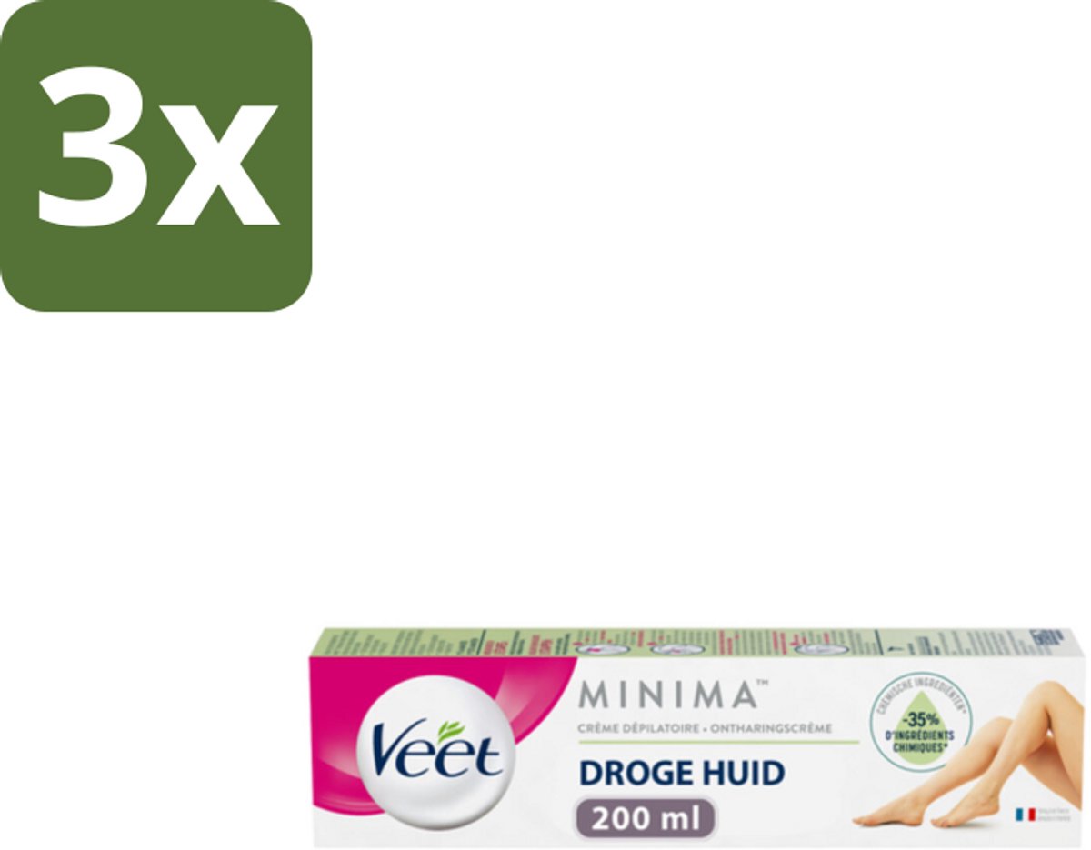 3 x Veet - Minima Ontharingscrème - Droge Huid - 200ml - Ontharing Crème - Droge Huid - Zijdezachte Huid - Huid Behandeling - Ontharing