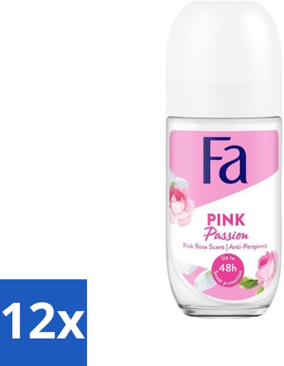 12 x Fa Deodorant Roller Pink Passion 50 ml - Deodorant - Antitranspirant - Fa - Pink Passion - Roze Roos