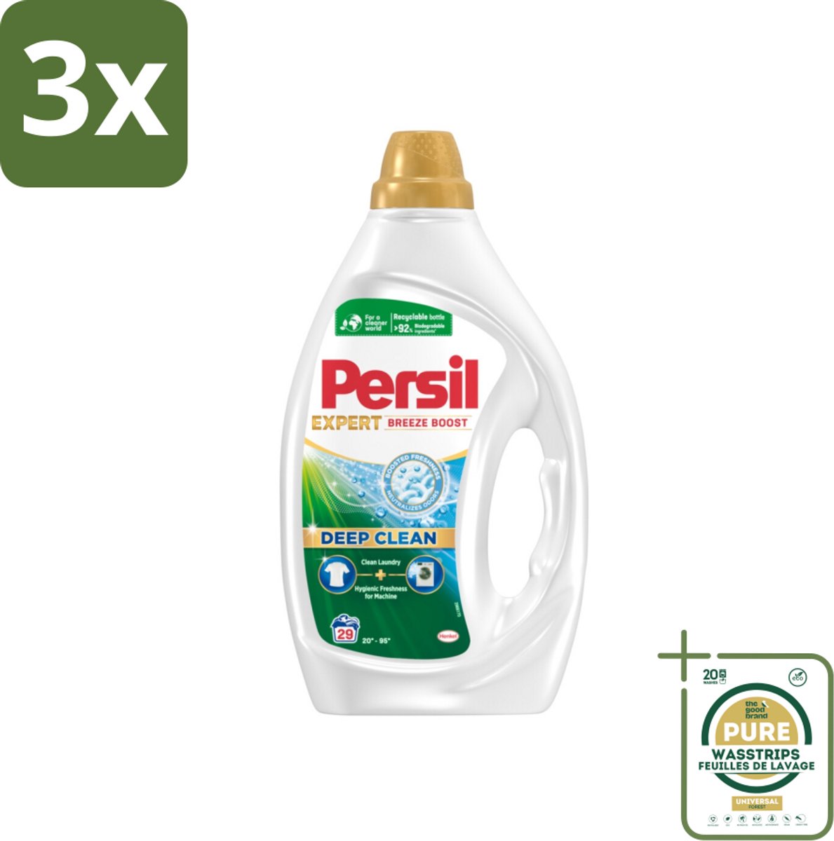 3 x Persil Wasmiddel Gel 29 Wasbeurten Breeze Boost 1,305 liter - Grootverpakking - Persil Expert Breeze Boost - Vloeibaar Wasmiddel - Diepe Reiniging - Fris Wasgoed - Vlekverwijdering