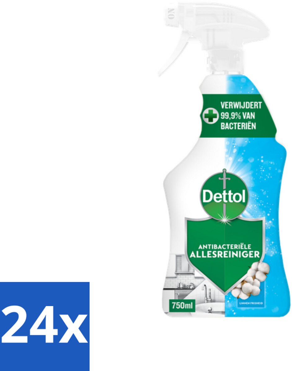 24 x Dettol Antibacteriële Allesreiniger Spray Linnen Frisheid 750 ml - Allesreiniger - Desinfectiemiddel - Antibacterieel - Katoen Geur - Schoonmaakmiddel