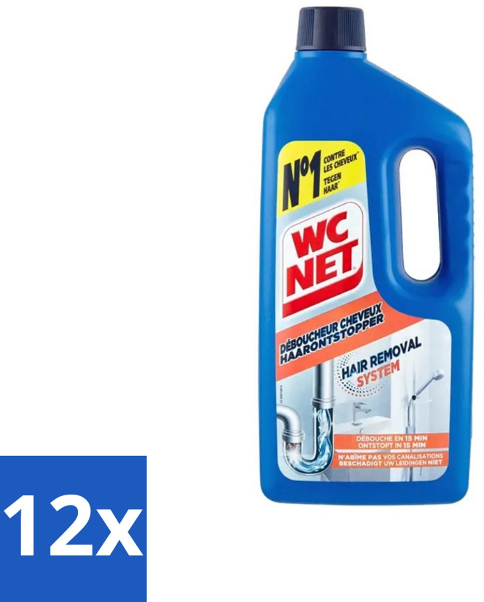 12 x WC Net - Haarontstopper - Onschadelijk Voor Leidingen - 1L - Haarverstopping - Wc Ontstopper - Leidingontstopper - Badkamersanitair - Snel Werkende Ontstopper