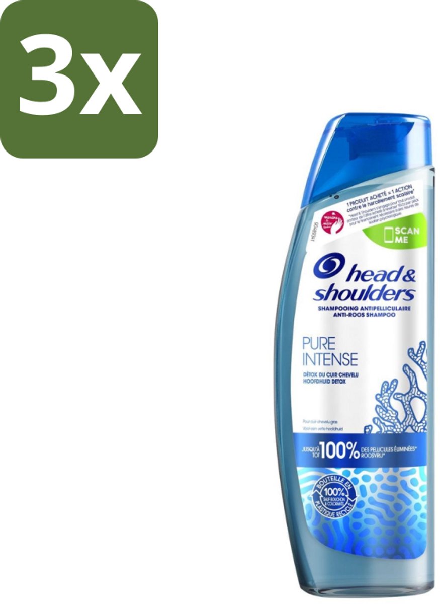 3 x Head & Shoulders - Anti-Roos Shampoo - Pure Intense - Hoofdhuid Detox - 250 ml - Hoofdhuid Detox - Roosbestrijding - Hoofdhuid Reinigen - Schone Hoofdhuid - Haar Gezond