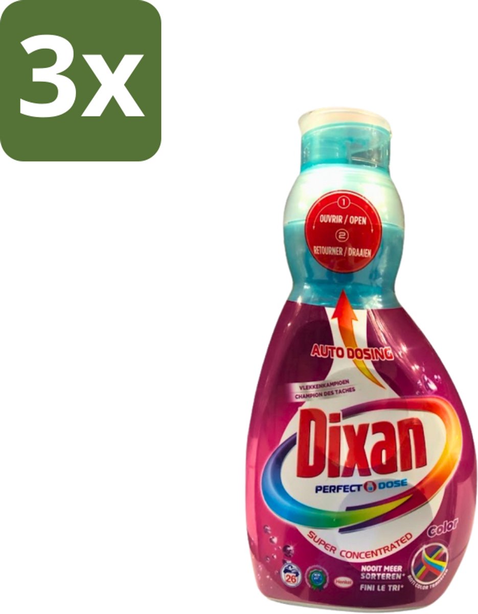 3 x Dixan Perfect Dose - Vlekkenkampioen - Extreme Power - Gekleurde Was - 26 Wasbeurten - Gekleurde Was - Vlekkenverwijdering - Anti-kleuroverdracht - Wasmiddel - Gekleurde Stoffen
