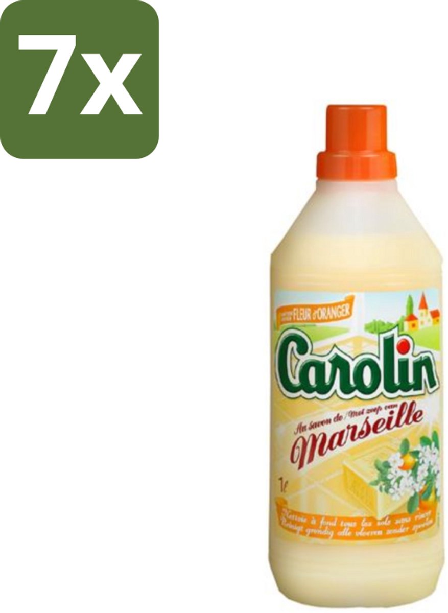7 x Carolin - Vloerreinigingsmiddel - Vloerreiniger met Marseillezeep - Oranje Bloesem - 1 L - Vloerreiniger - Marseillezeep - Oranje Bloesem - Reiniging Vloeren - Vloer Reinigen