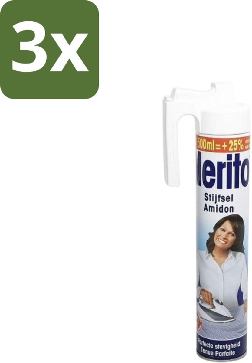 3 x Merito - Stijfsel - 500 ml - Stijfsel Linnen - Stijfsel Voor Linnen - Stijfsel Voor Kleding - Stijfsel Voor Kast - Stijfsel Voor Kleding Verzorging