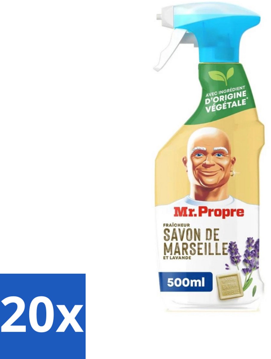 20 x Mr. Proper - Allesreiniger Spray - Marseille zeep en Lavendel - Natuurlijke ingrediënten - 500 ml - Allesreiniger Spray - Marseille Zeep - Lavendel - Huishoudelijke Reiniger - Huishoudelijke Schoonmaak