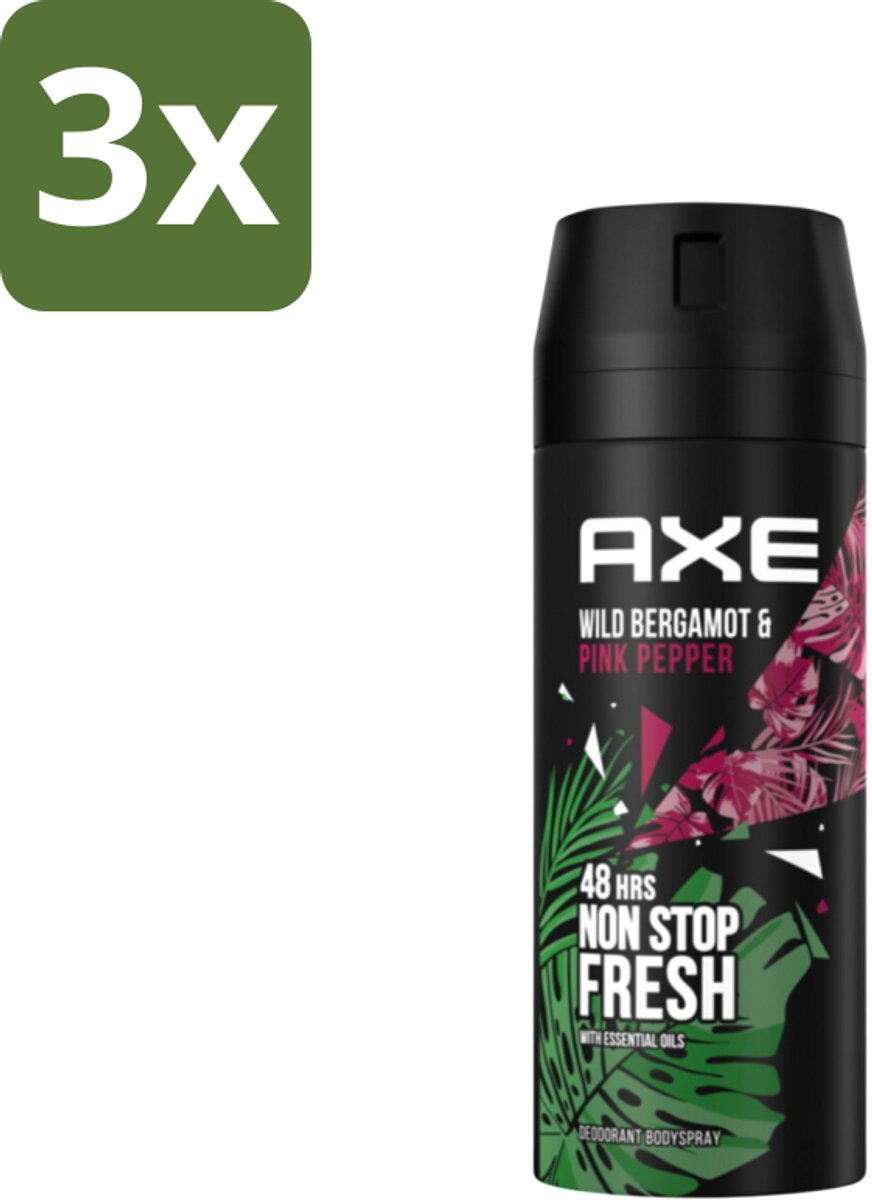 3 x Axe - Deodorant Bodyspray - 48hrs Fresh - Wild Bergamot & Pink Pepper - 150 ml - 48 Uur Bescherming - Zweetbestendig - Geurbestendig - Bergamot - Roze Peper