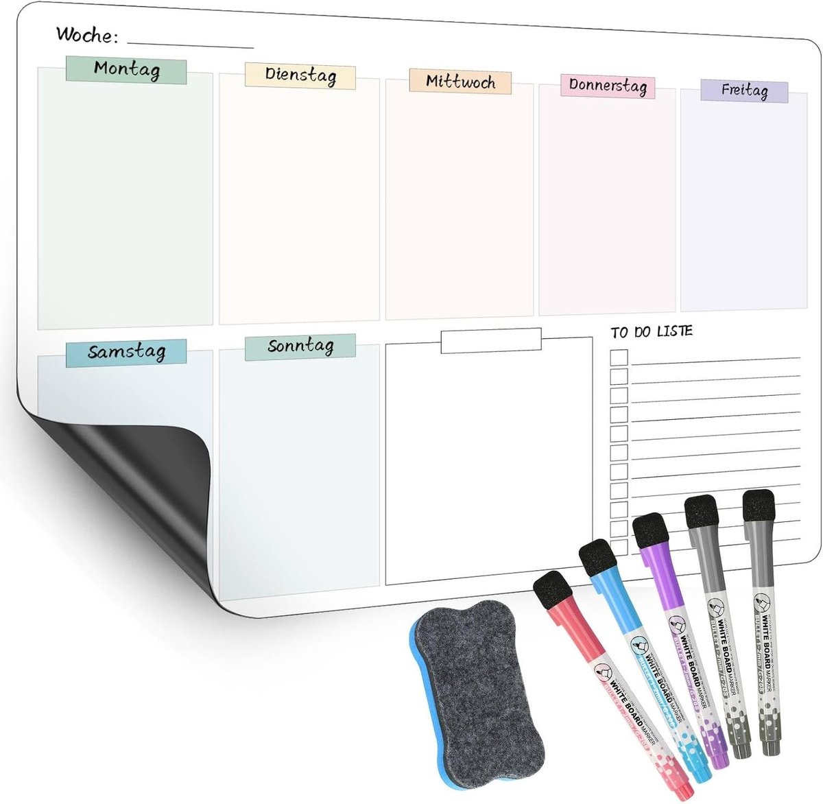 Magnetische Weekplanner - Wit - Wochenplaner S - Afwisbaar Whiteboard - Voor Gezinnen