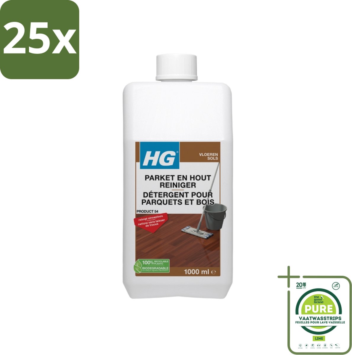 25 x HG Parketreiniger Vloer Polish Cleaner 1 liter - Grootverpakking - Parketreiniger - Parketvloer Schoonmaken - Vloerreiniger - HG Parketreiniger - Parketonderhoud