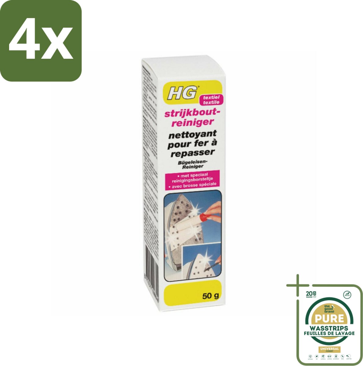 HG Strijkbout Reiniger 50 gr - Voordeelverpakking - 4 stuks - Strijkbout schoonmaken - Strijkbout borstel