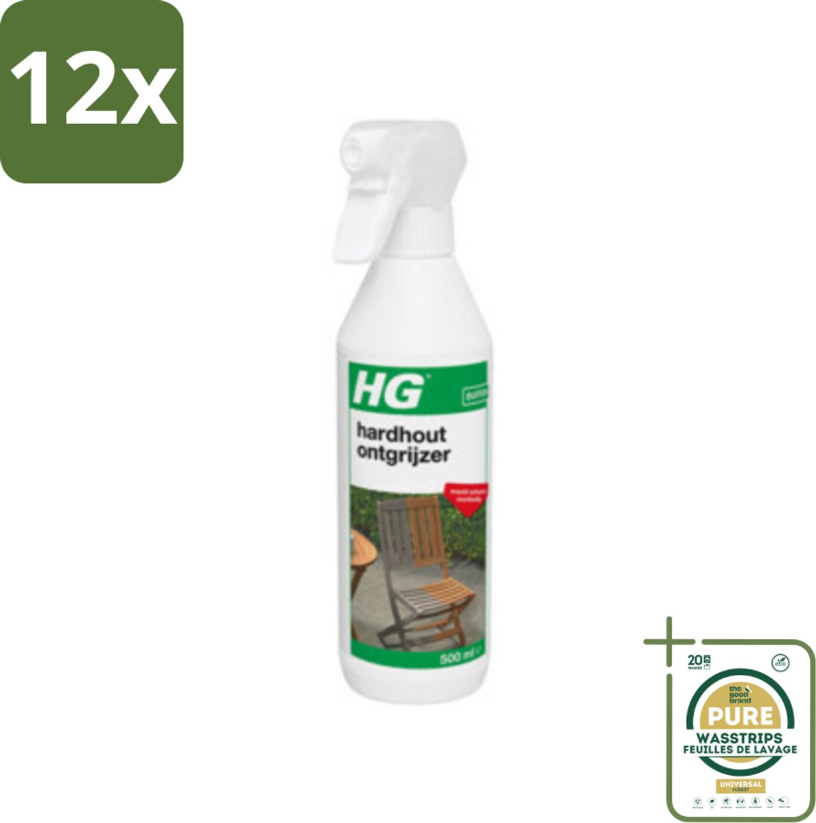 HG Hardhout Ontgrijzer 500 ml - Voordeelverpakking - 12 stuks - Tuinmeubelen schoonmaken - Hout reinigen