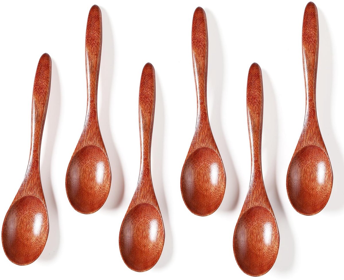Elzusha - Set van 6 Kleine Houten Lepels 14.5cm