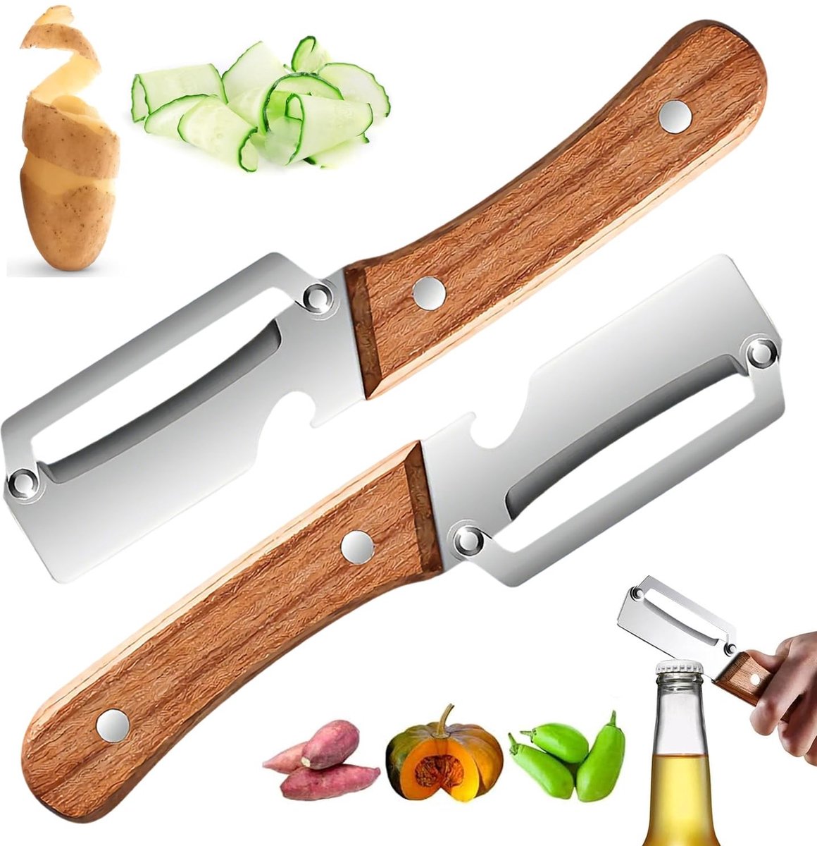 Solidchoice - Multifunctionele Groente Schiller met Flesopener, 2 Stuks