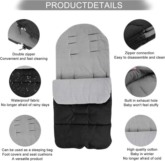 Baby Voetenzak - Kinderwagen Slaapzak - Warmte Buiten - Waterdicht Winddicht - 63 x 85 cm - Zoals Afgebeeld — afbeelding 4