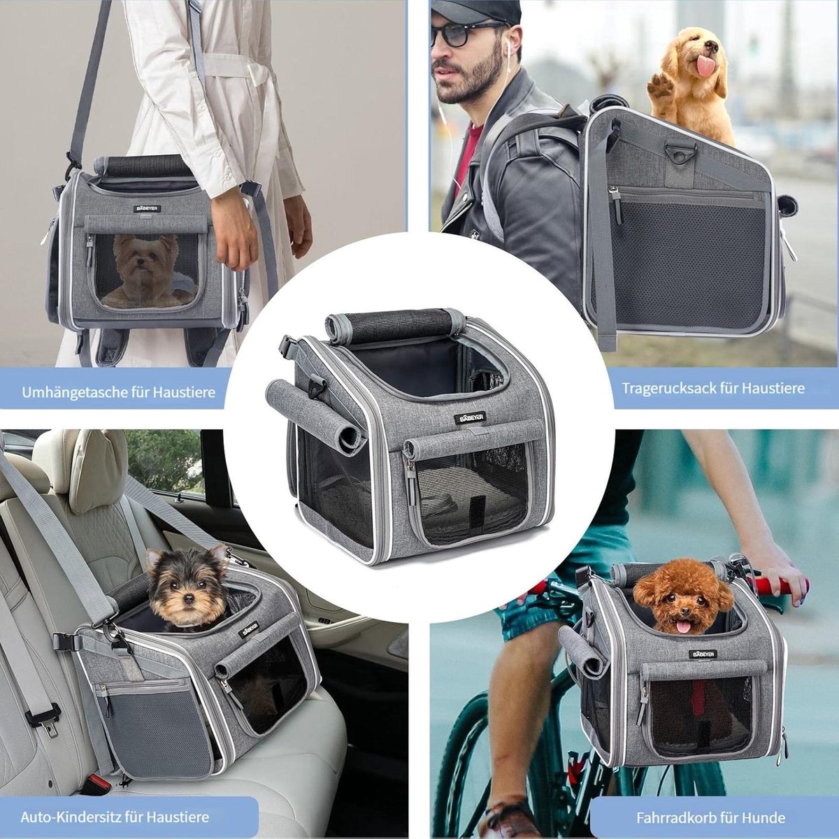 Fietsmand Hond - Mand voor fiets - Samen op pad - Snelmontage systeem - 31x26x31 cm - Grijs