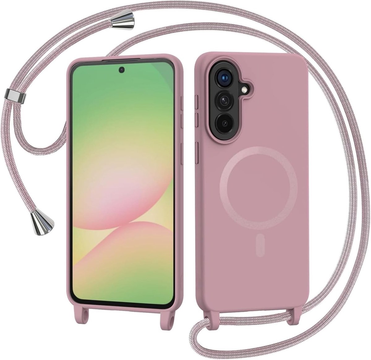 Zachte Roze Smartphone Hoes voor Samsung Galaxy S26 5G met Magnetische Nekband en Siliconen Bescherming, Ideaal voor Dagelijks Gebruik