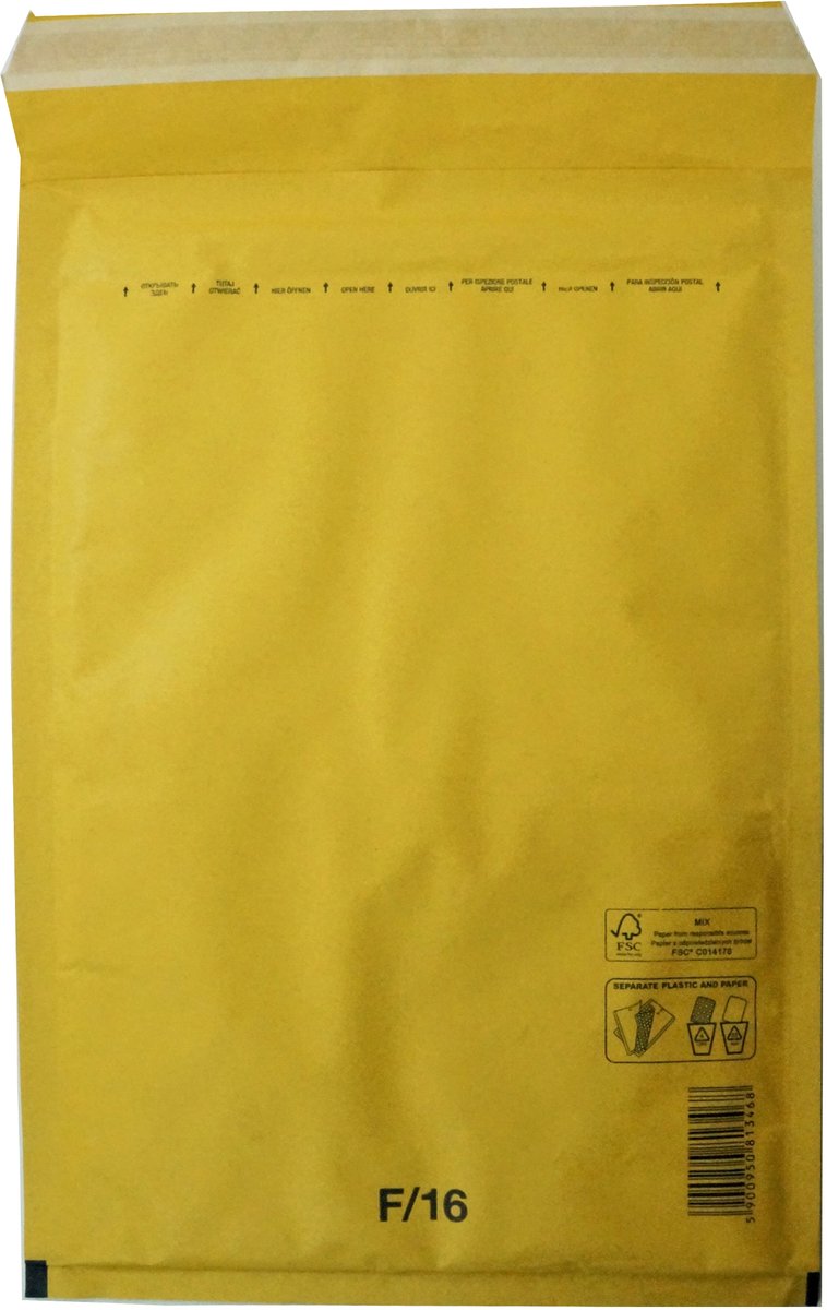 Luchtkussen enveloppen A4 - 16/F - 350 x 240 mm - 10 stuks - HK zelfklevend met plakstrip - Bruin - Netuno