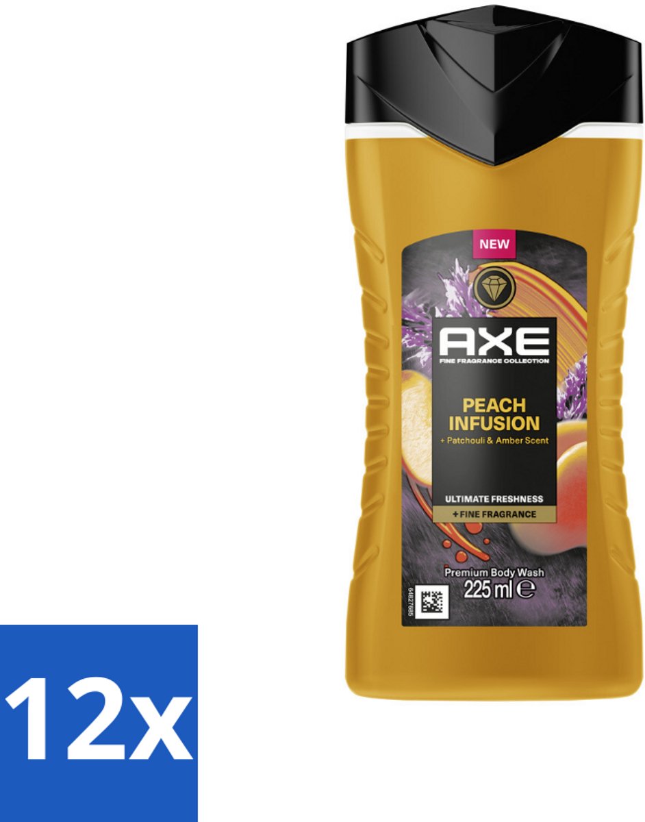 Axe – Douchegel – Peach Infusion – 225 ml - Voordeelverpakking - 12 stuks