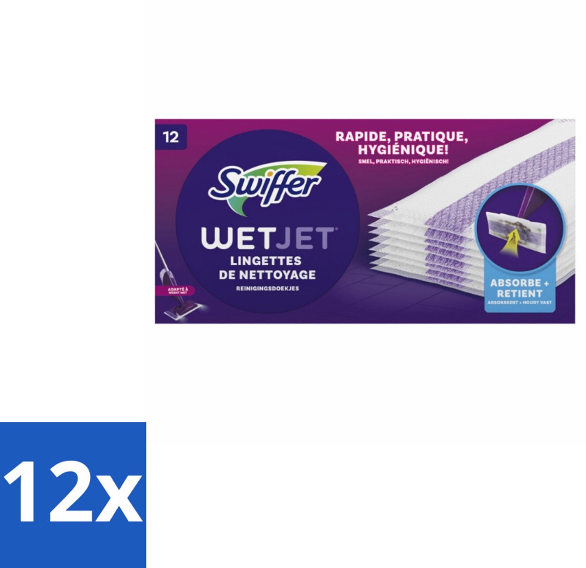 Swiffer - WetJet – Reinigingsdoekjes – Navullingen – 12 doekjes - Voordeelverpakking - 12 stuks