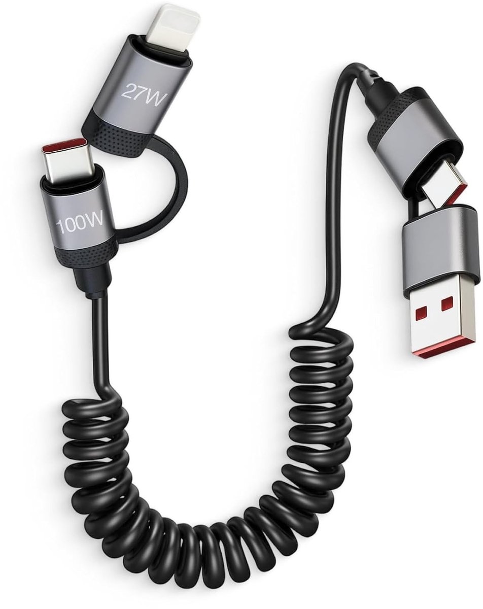 Universele 4-in-1 Oplaadkabel van 1,5 meter voor Auto en Dagelijks Gebruik, Multi-Port USB Snellader voor Smartphones en Tablets