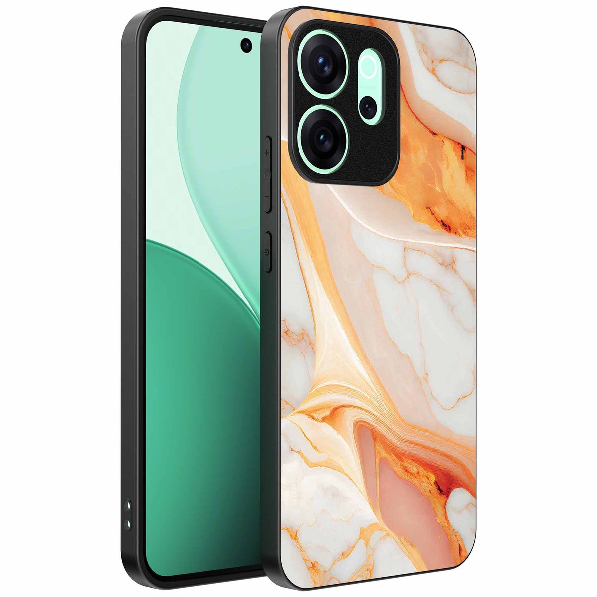 Geschikt voor Oppo Reno 15 Pro Telefoonhoesje met marmer opdruk - TPU backcover case marble design - Oranje - Smartphonica geschikt voor Oppo Reno 15 Pro