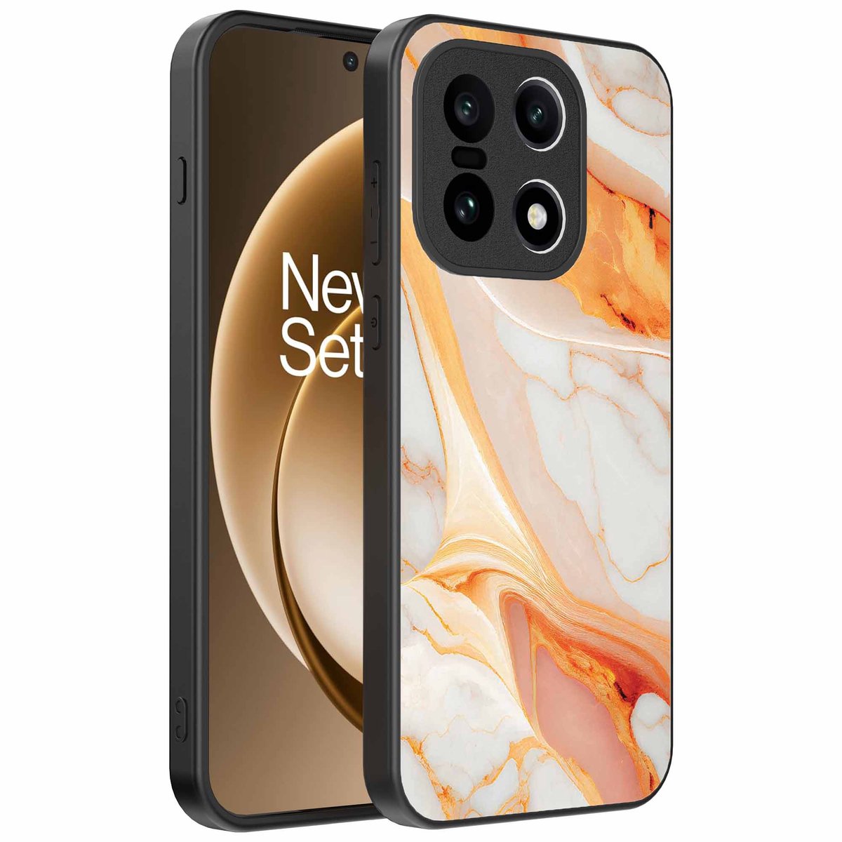 Geschikt voor OnePlus 15 Telefoonhoesje met marmer opdruk - TPU backcover case marble design - Oranje - Smartphonica geschikt voor OnePlus 15