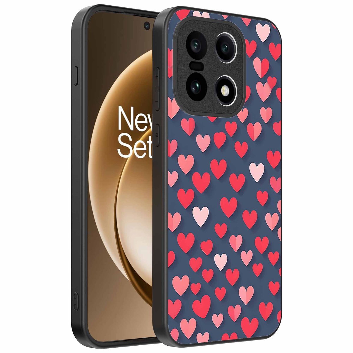 Geschikt voor OnePlus 15 Telefoonhoesje met Roze en Rode Hartjes Opdruk - TPU Backcover Case With Rosé and Red Heart Design - Smartphonica geschikt voor OnePlus 15