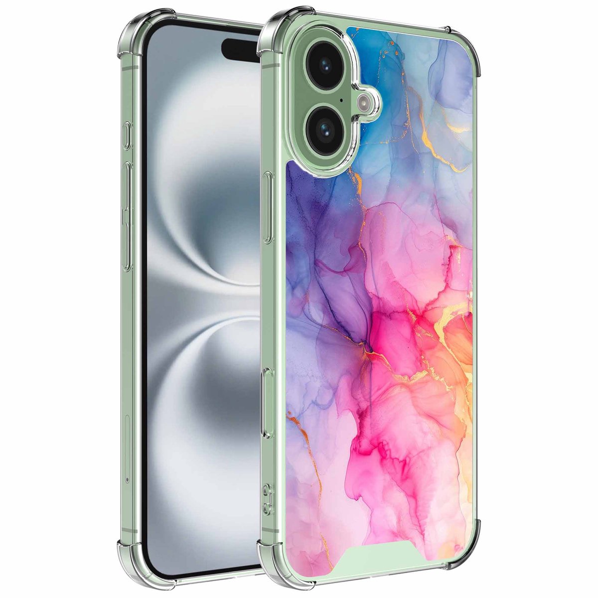 Smartphonica Geschikt voor iPhone 16 Plus Telefoonhoesje met Regenboog Marmer opdruk - Draadloos op te laden - Shockproof Siliconen TPU Strong Case - Sterk Schokbestendig Telefoonhoesje geschikt voor iPhone 16 Plus