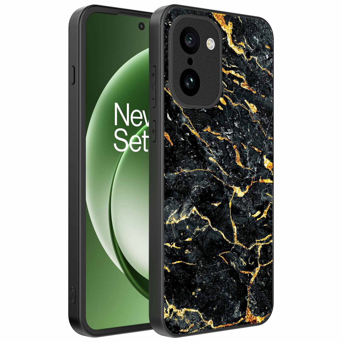 Geschikt voor OnePlus 15R Telefoonhoesje met Zwart Goud Marmer Opdruk - TPU Backcover Case Black Gold Marble Design - Zwart Goud - Smartphonica geschikt voor OnePlus 15R