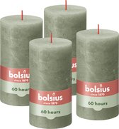 Bolsius - Rustieke Kaars - 4 Stuks - Olijf Groen - 13cm